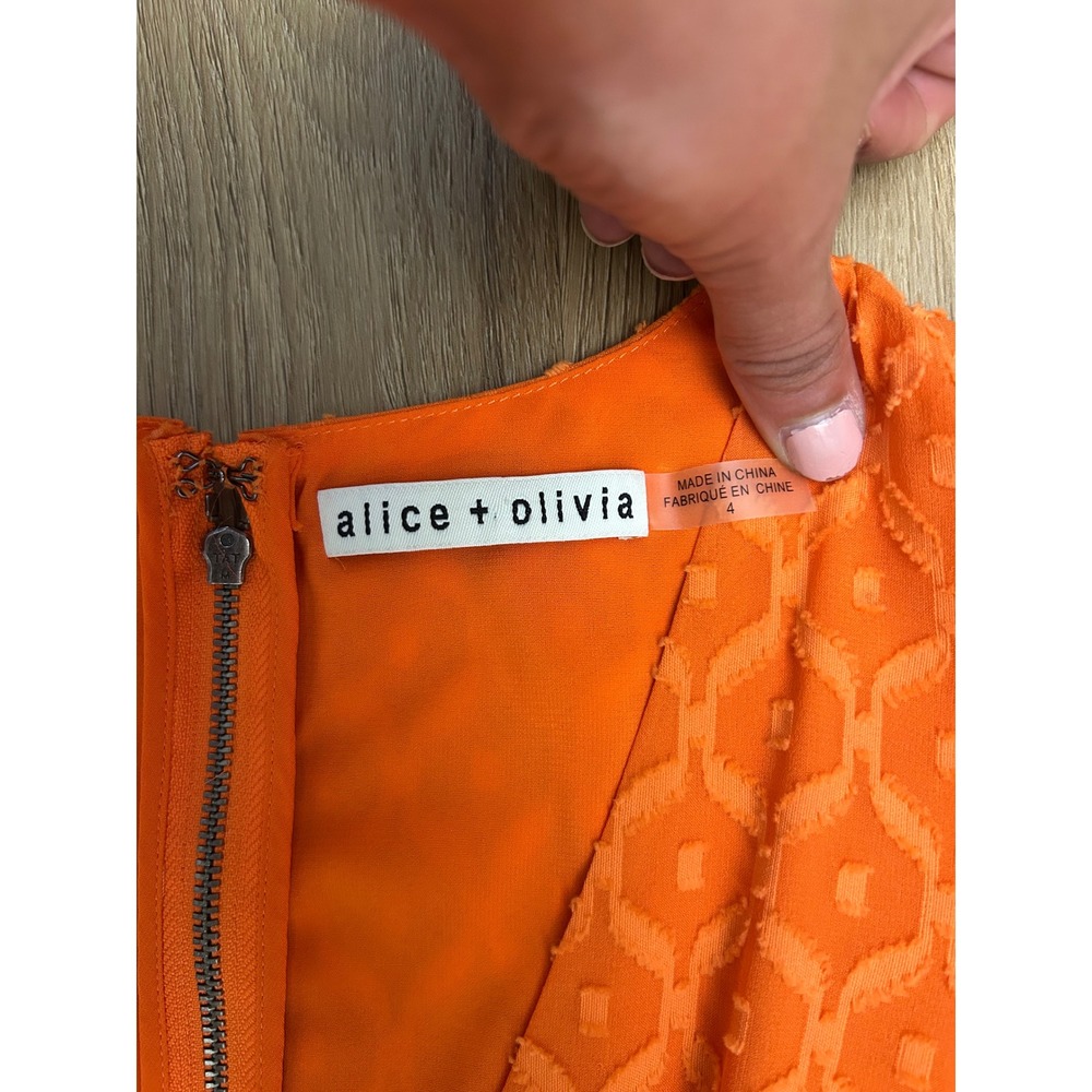 Alice + Olivia Markita Orange Silk Blend Geometric Ruffle Mini Dress sienna 4 - Picture 3 of 8
